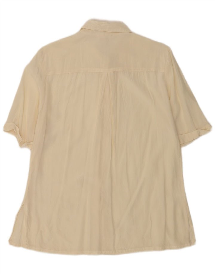 Cherie Damen Kurzarm-Hemdbluse IT 46 Large Beige Seide
