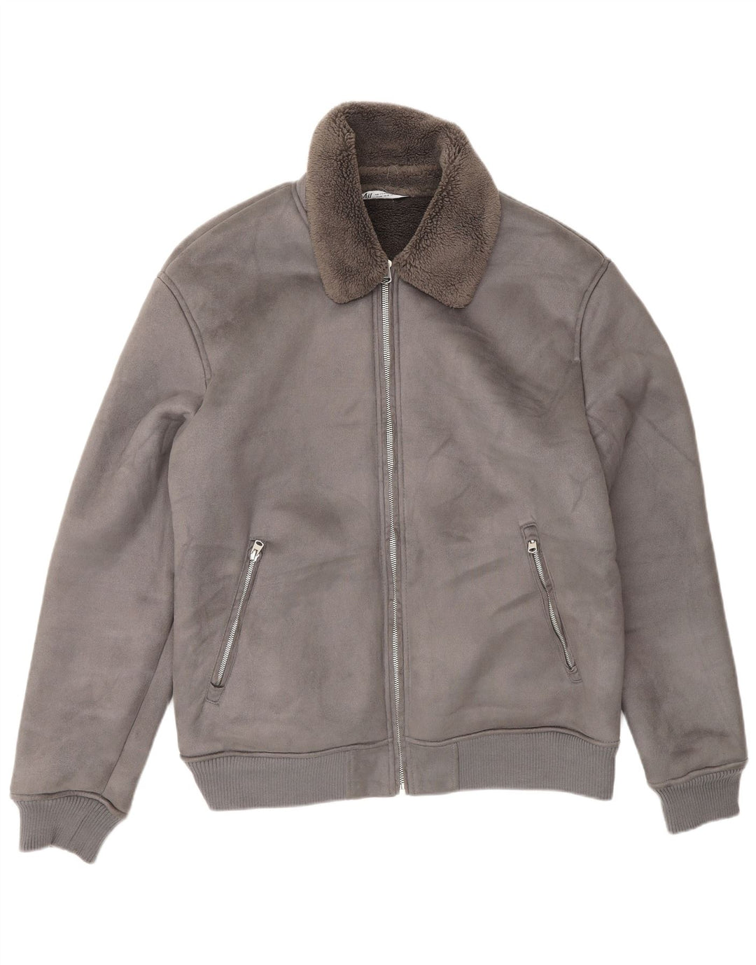 Zara Herren Sherpa Jacke UK 42 XL Grau Polyester