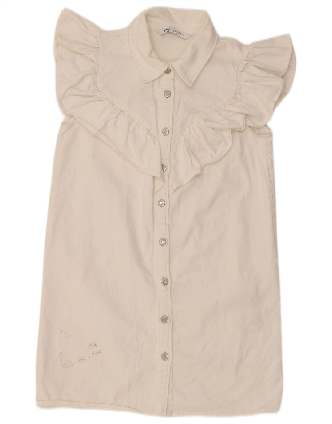 Zara Damen Jeanskleid mit Rüschen vorne, UK 12, mittelweiße Baumwolle