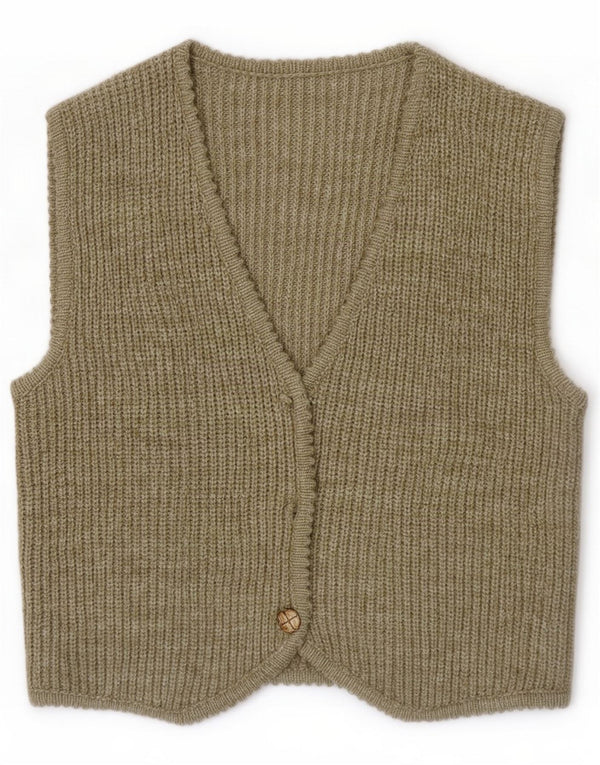 Vintage Damen Ärmelloser Cardigan-Pullover UK 14 Medium Khaki
