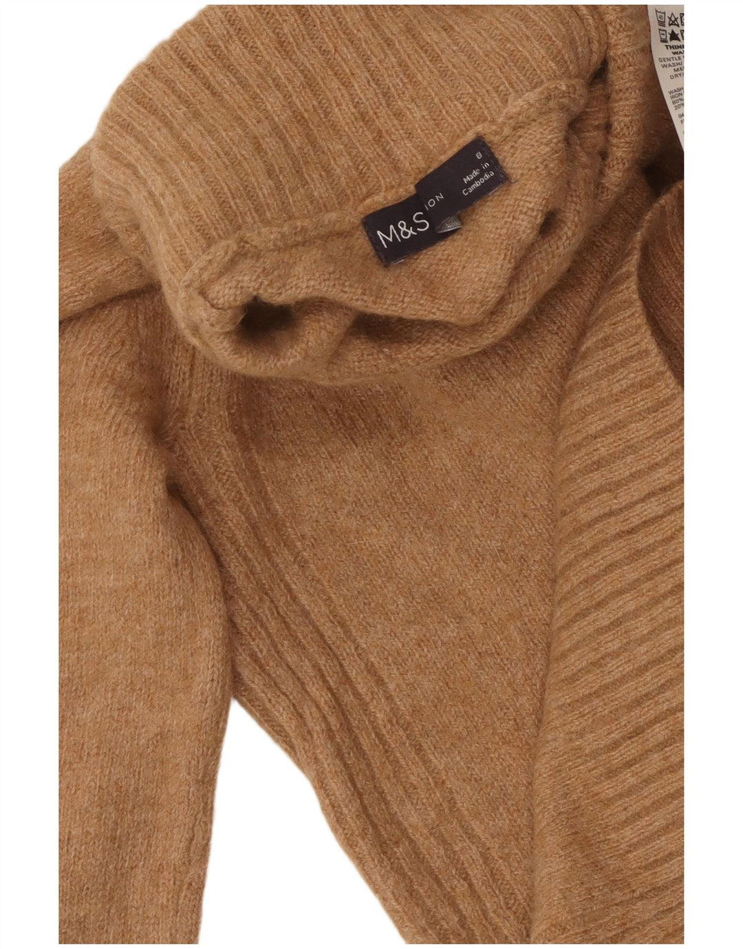 MARKS & SPENCER Rollkragenpullover für Damen, Gr. 8, Beige, Wolle für Damen