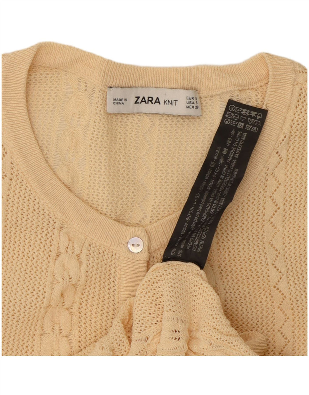 Zara Damen-Pullover mit V-Ausschnitt, Gr. 8, Beige, Viskose