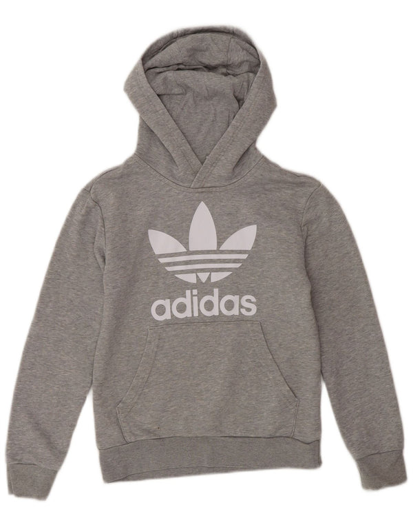 Adidas Jungen Kapuzenpullover mit Grafik, 8–9 Jahre, grau gefleckte Baumwolle