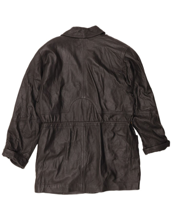 Vintage Damen Ledermantel EU 44 XL Schwarzes Leder