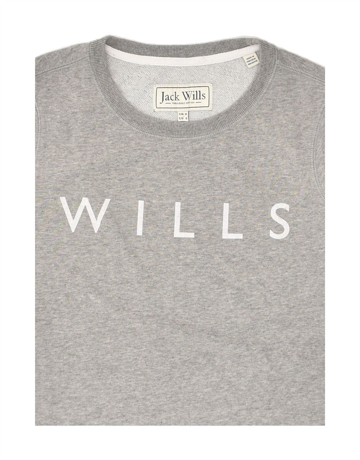JACK WILLS Womens Graphic Sweatshirt Jumper UK 8 Small  Grey Cotton | Vintage Jack Wills | Thrift | Second-Hand Jack Wills | Used Clothing | Messina Hembry 