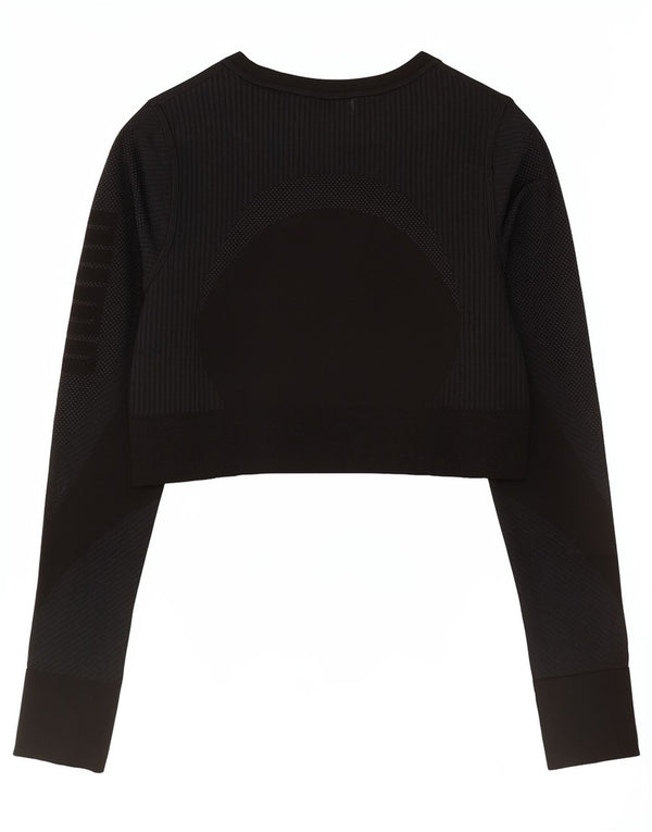 Puma Damen Crop Top Langarm UK 12 Medium Schwarz Sport