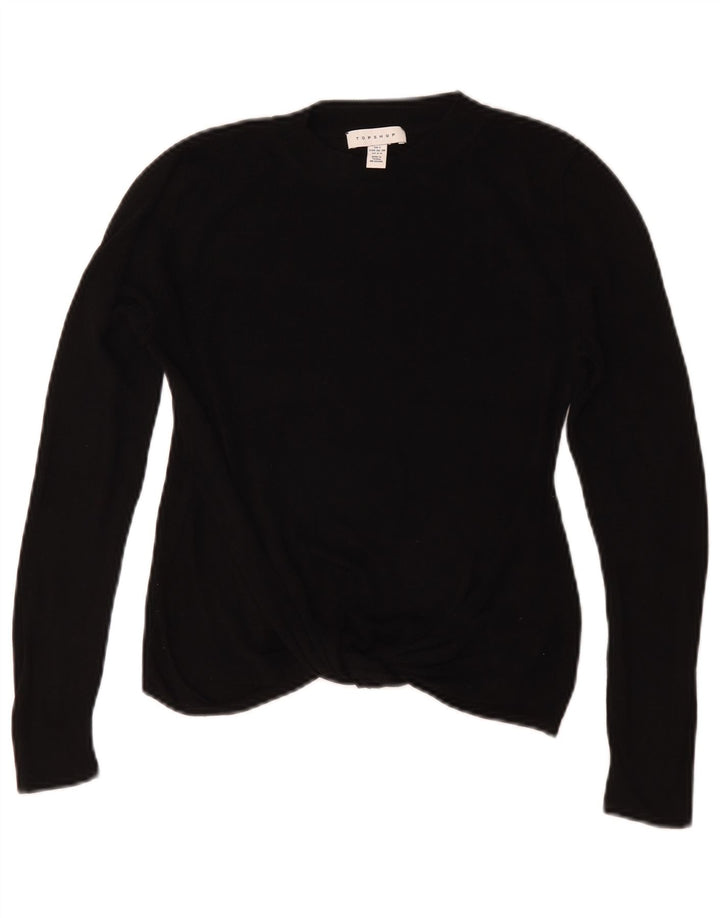 Topshop Damen Crop Oversized Top Langarm UK 10 Small Schwarze Viskose
