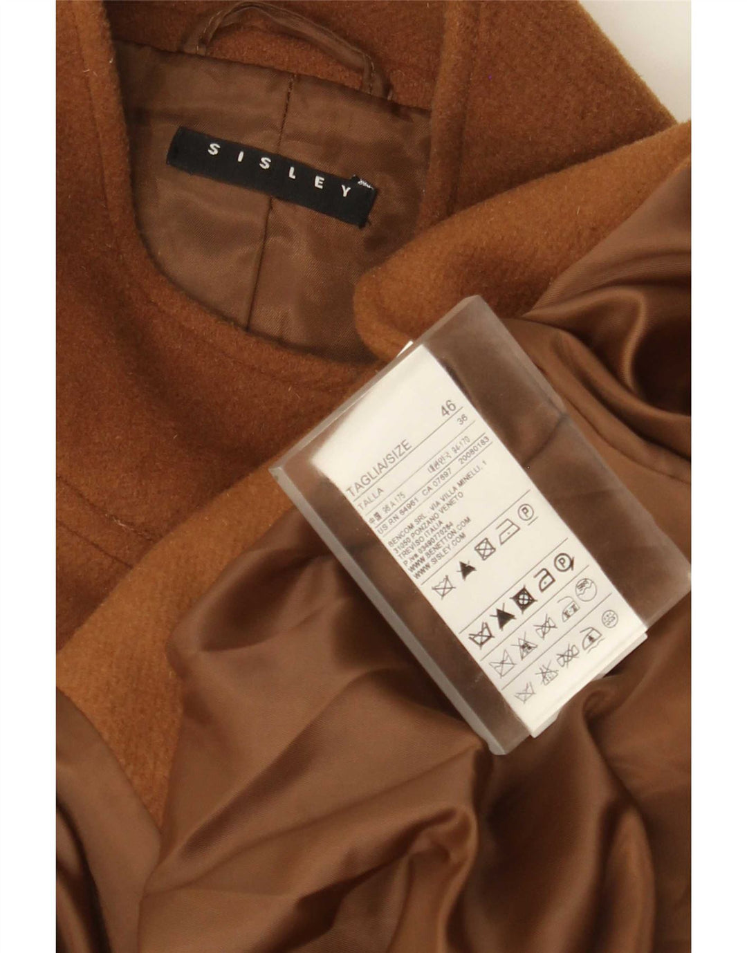 Sisley Damen Militär-Cape-Mantel IT 46 Große braune Wolle