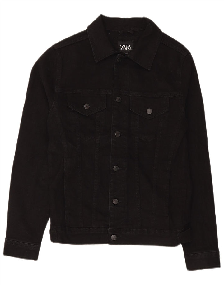 Zara Herren Jeansjacke UK 36 Small Schwarze Baumwolle
