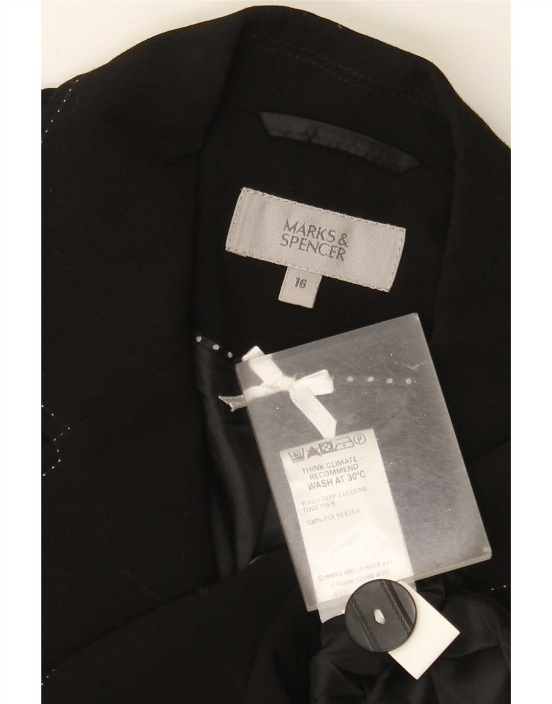 Marks & Spencer Damen-Blazerjacke mit 3 Knöpfen, UK 16, Größe L, Schwarz, Polyester