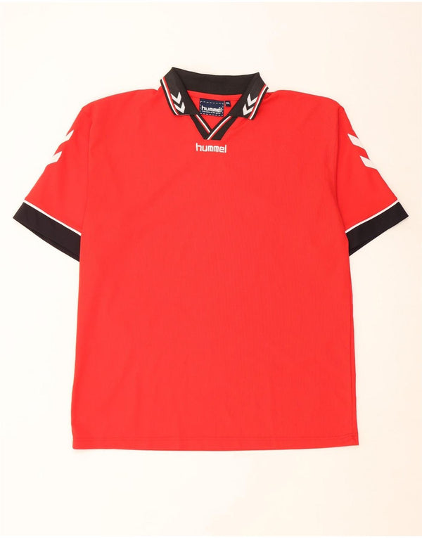 Hummel Herren-Poloshirt mit Grafik, 2XL, rotes Farbblock-Polyester