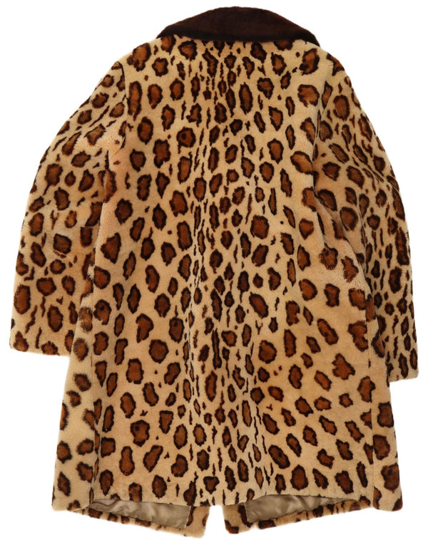 Vintage Damen Pelzmantel UK 18 XL Beige Animal Print Echtfell