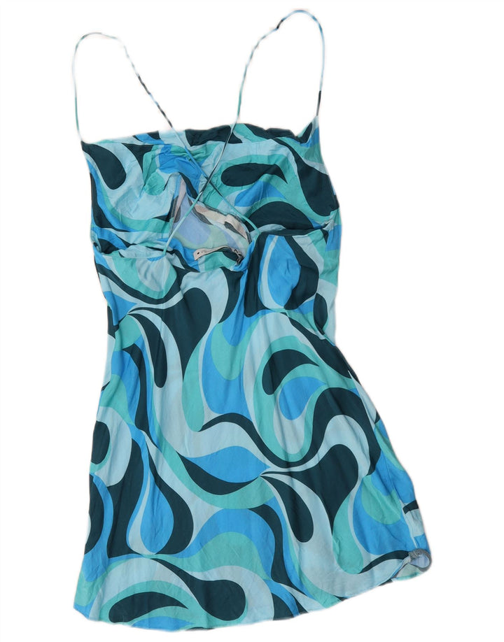 Zara Damen-Sommerkleid mit abstraktem Muster, Gr. 44, groß, blaue Farbblock-Viskose