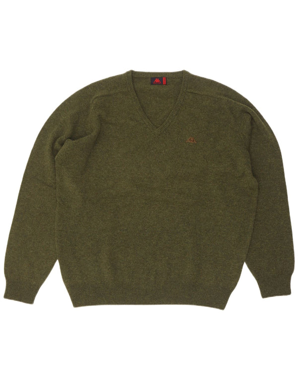 Kappa Herren-Pullover mit V-Ausschnitt, 2XL, Khaki, Schurwolle