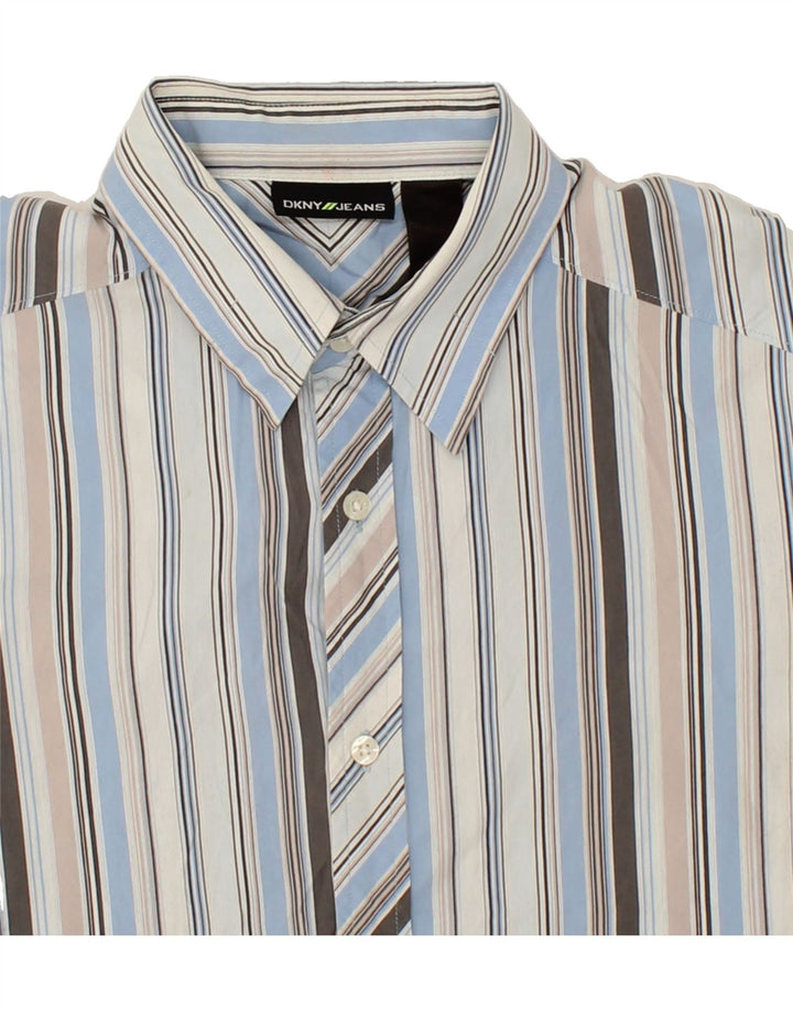 DKNY Mens Shirt Large Grey Striped Vintage Dkny and Second-Hand Dkny from Messina Hembry 