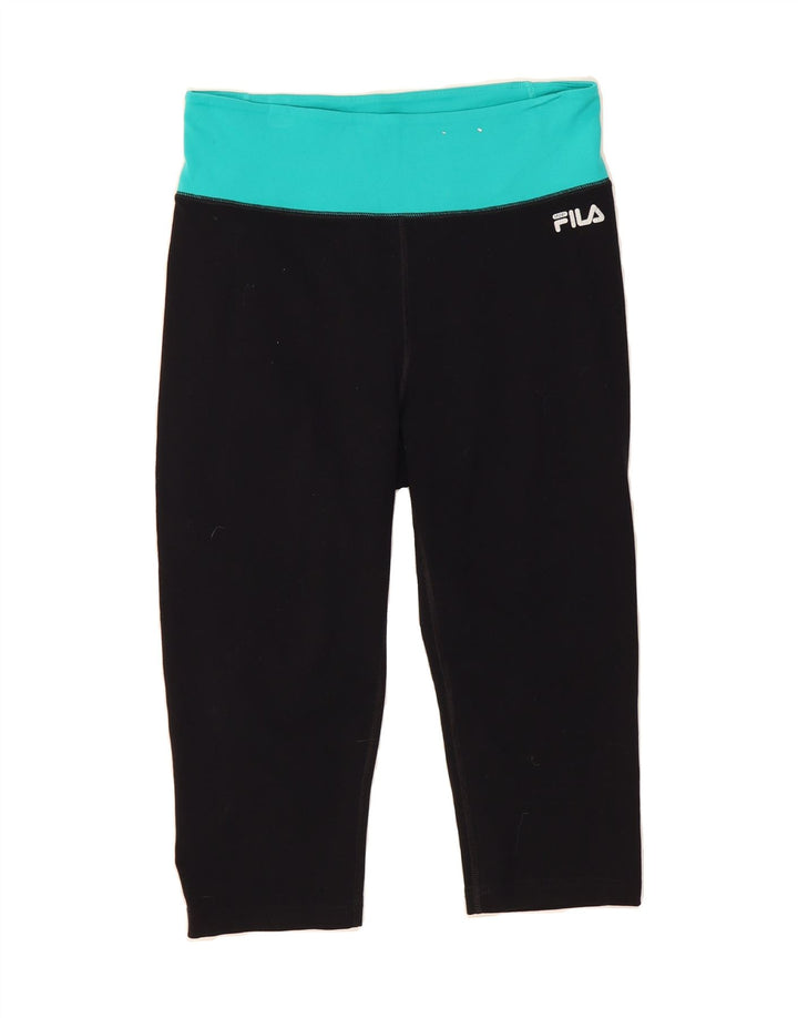 FILA Womens Capri Leggings UK 14 Large  Black Colourblock Nylon Vintage Fila and Second-Hand Fila from Messina Hembry 