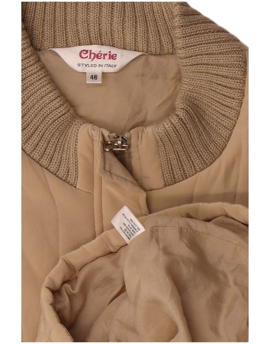 Cherie Damen Bomberjacke IT 46 Large Beige Seide