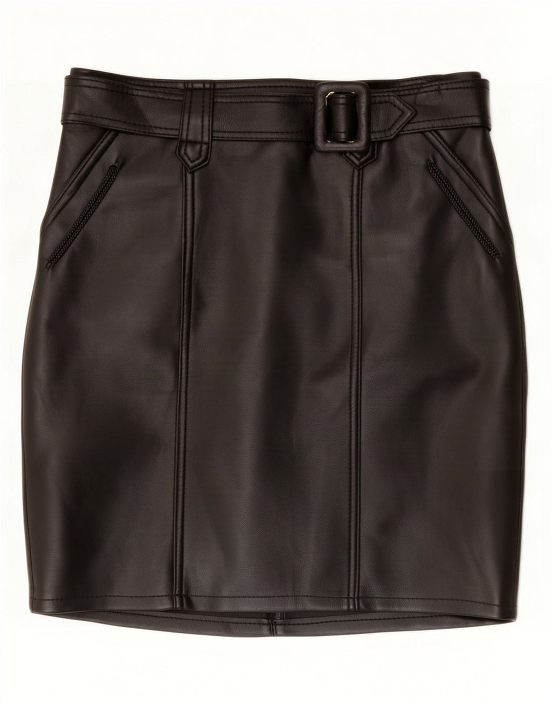 Vintage Damen Mini Lederrock Groß W34 Schwarz