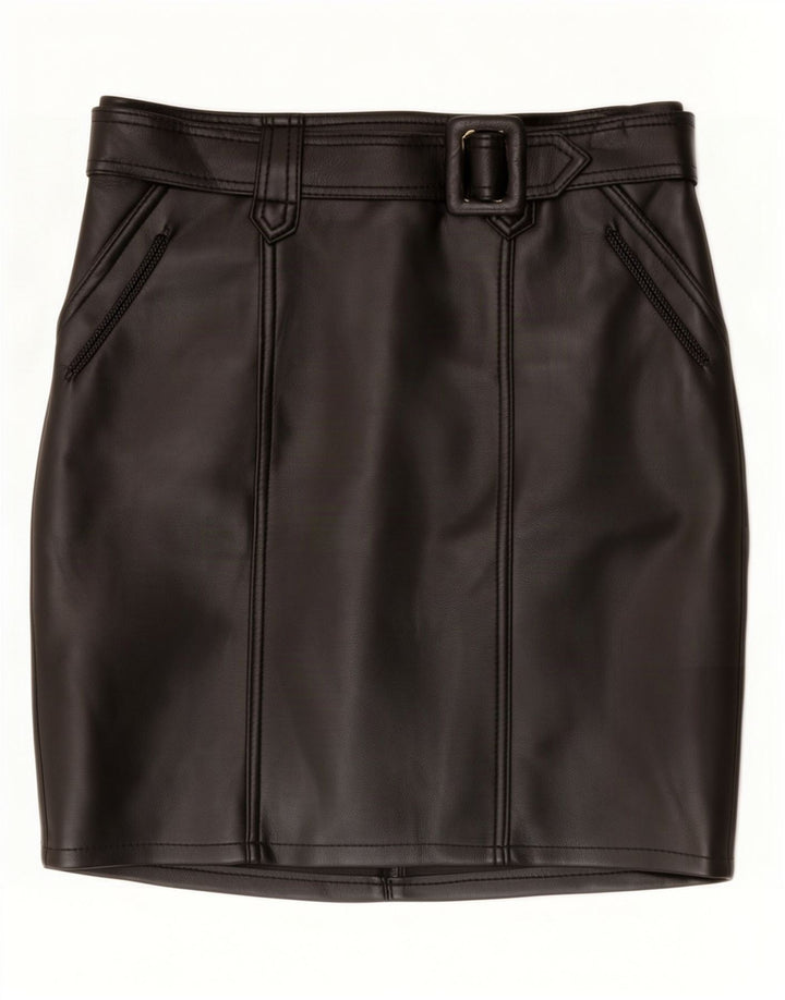Vintage Damen Mini Lederrock Groß W34 Schwarz