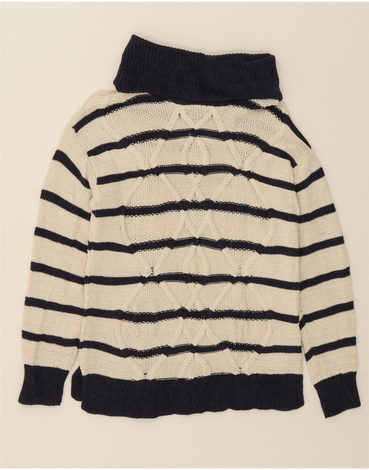 CHAPS Womens Roll Neck Jumper Sweater UK 12 Medium Off White Striped Vintage Chaps and Second-Hand Chaps from Messina Hembry 