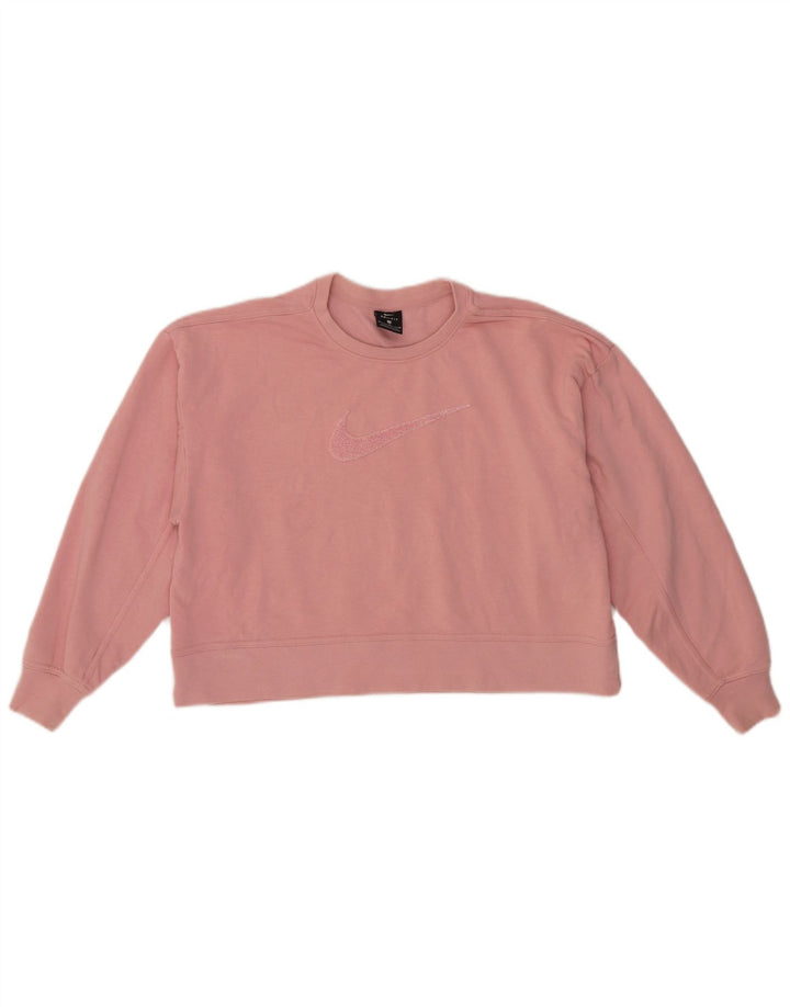 Nike Damen Crop Graphic Sweatshirt Pullover UK 14 Mittelrosa Baumwolle