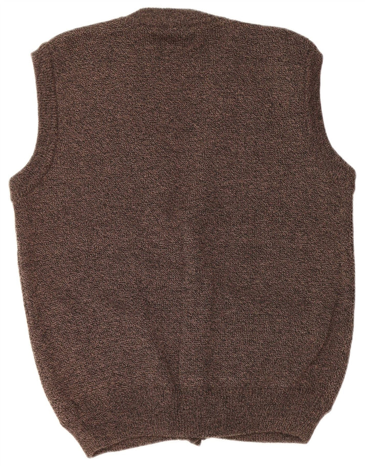 VINTAGE Ärmelloser Herren-Cardigan-Pullover Mittelbraun Fair Isle