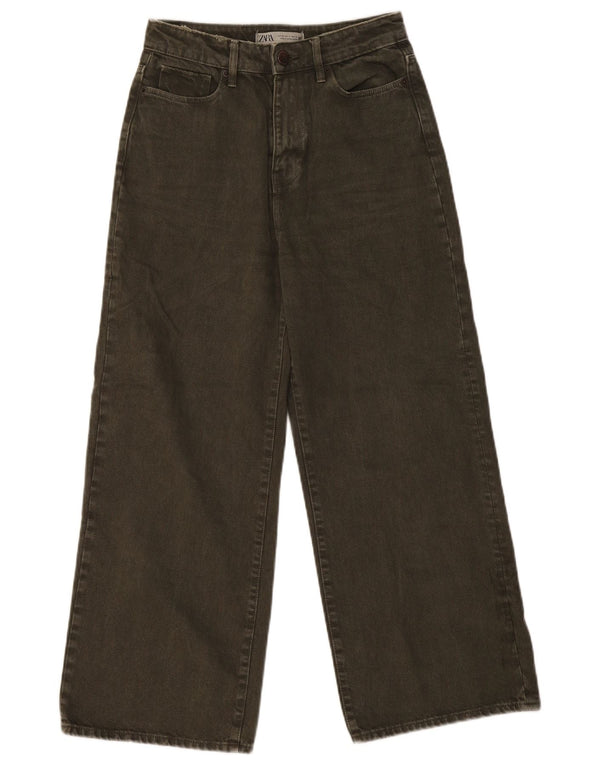 Zara Damen-Jeans mit hoher Taille und weitem Bein, EU 36, XS, B26, L27, Khaki