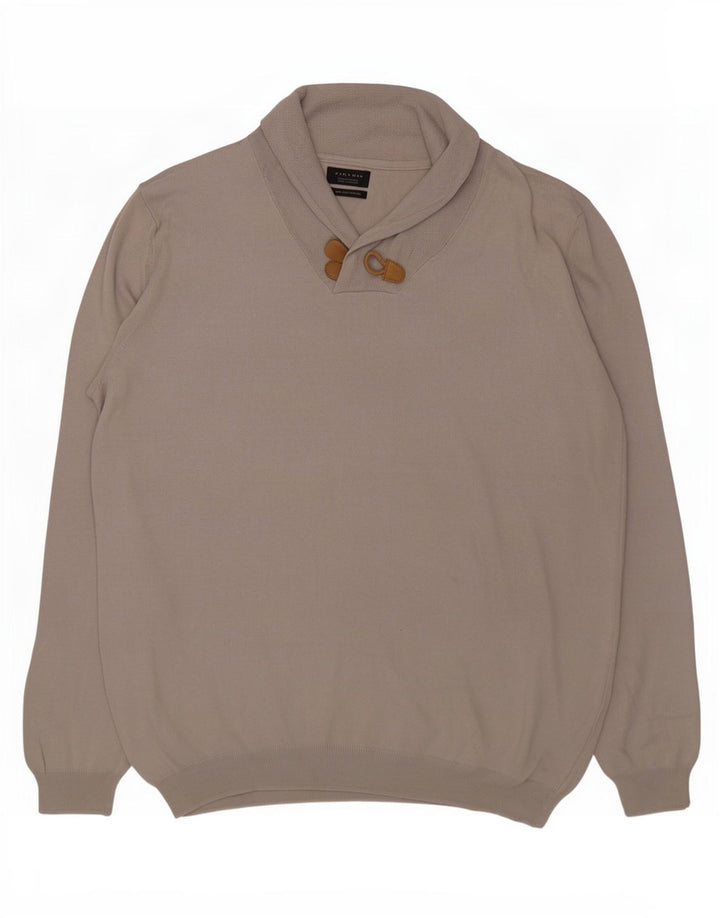 Zara Herren-Pullover mit Schalkragen, groß, graue Baumwolle