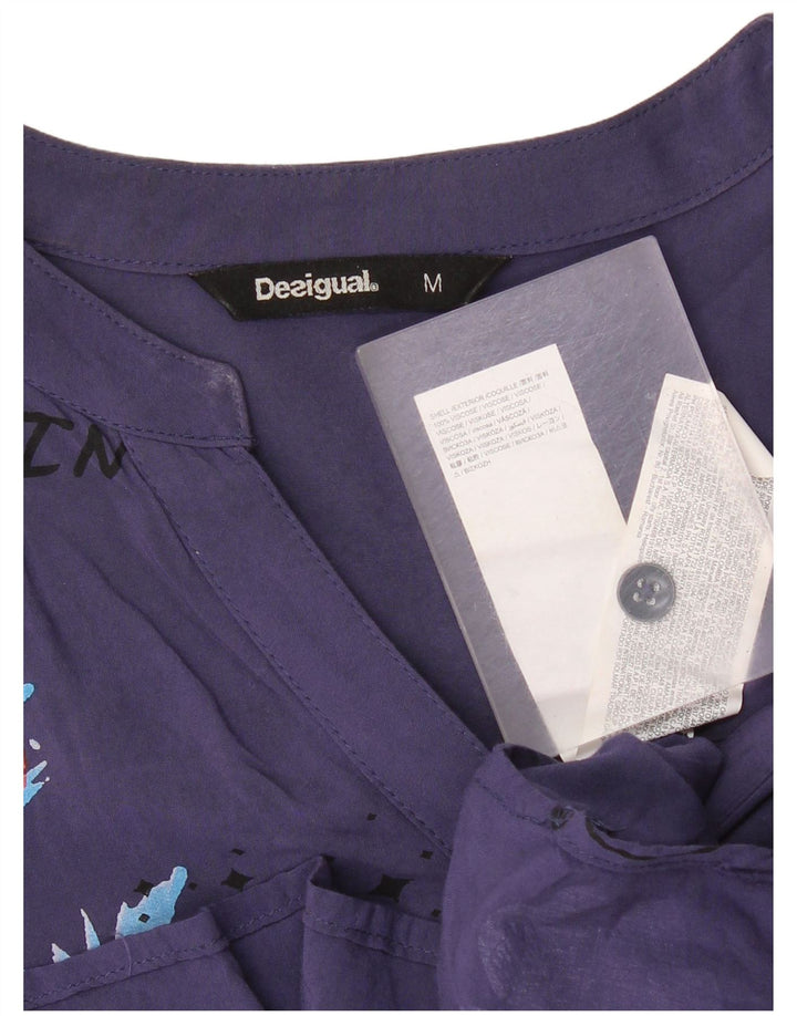 Desigual Damen Pullover-Hemd UK 14 Medium Navy Blue Floral Viscose