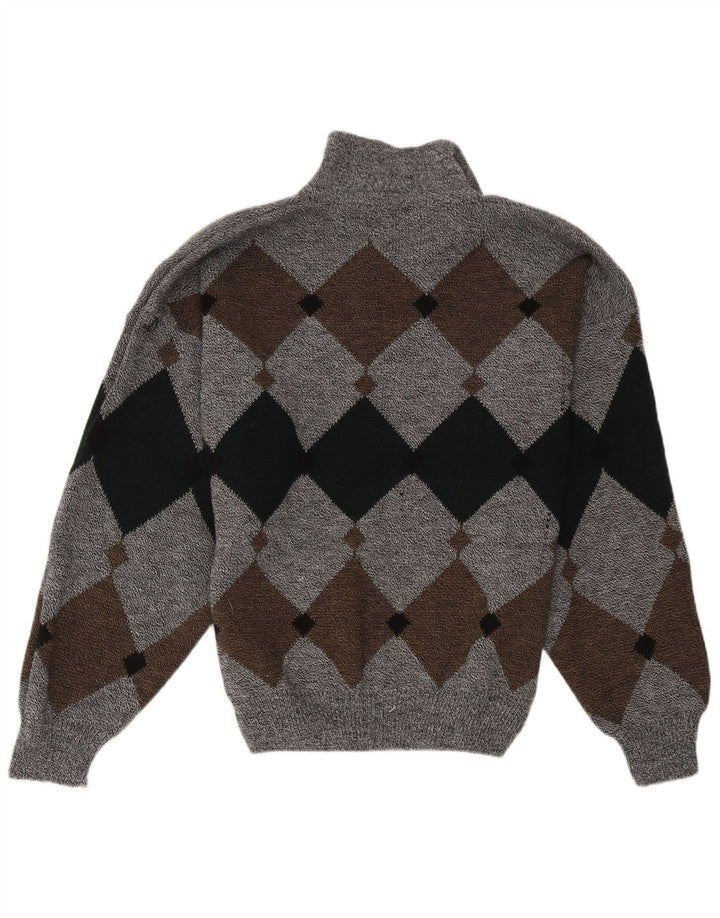 Vintage Herren Rollkragenpullover Pullover Groß Grau Argyle/Diamant