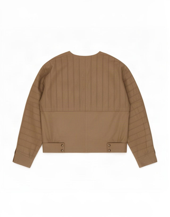 Mabrun Damen Wildlederjacke IT 44 Mittelbeige gestreiftes Leder