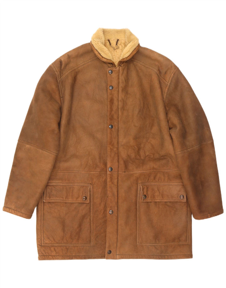 Vintage Herren Shearling Overcoat IT 52 XL Beige