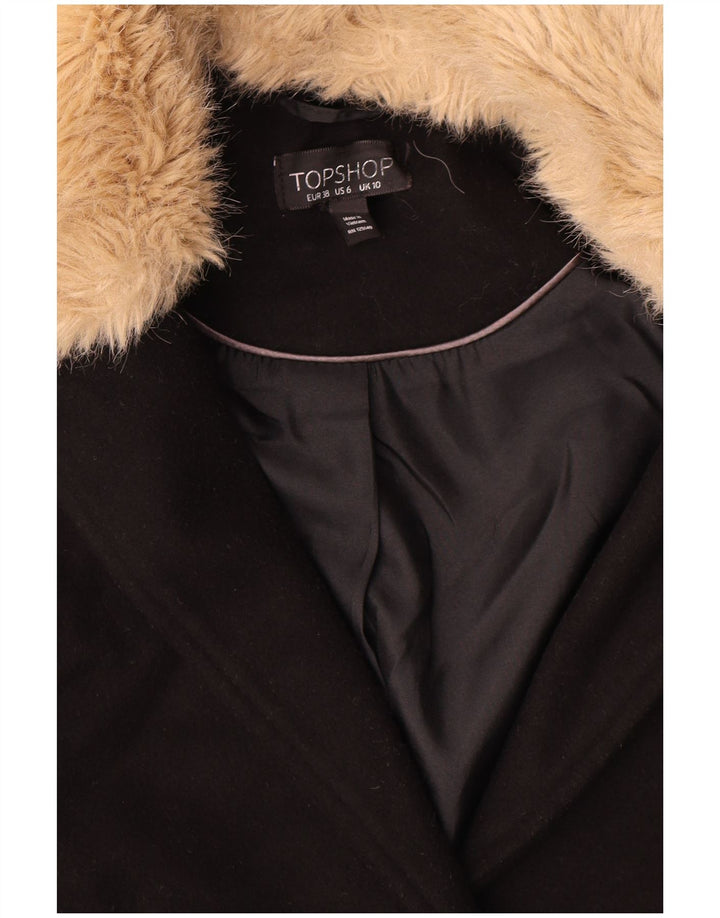 Topshop Damen Übergroßer Mantel UK 10 Small Schwarz Polyester