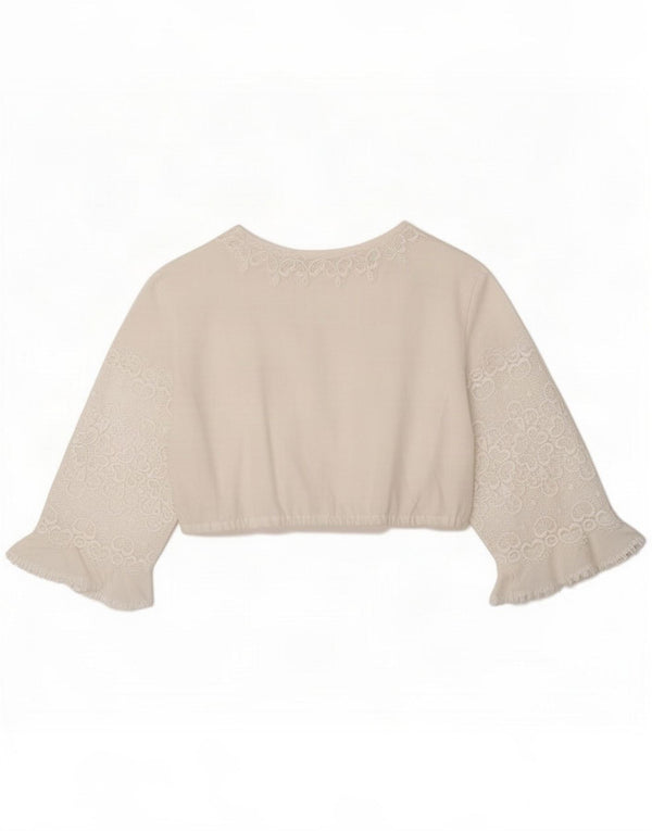 Diolen Damen 3/4-Ärmel-Crop-Blusenoberteil IT 46 Large White Floral Polyester