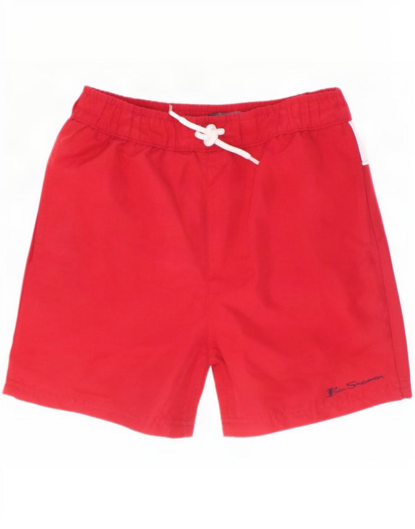 Ben Sherman Jungen-Badeshorts mit Grafik, 7–8 Jahre, rotes Farbblockdesign