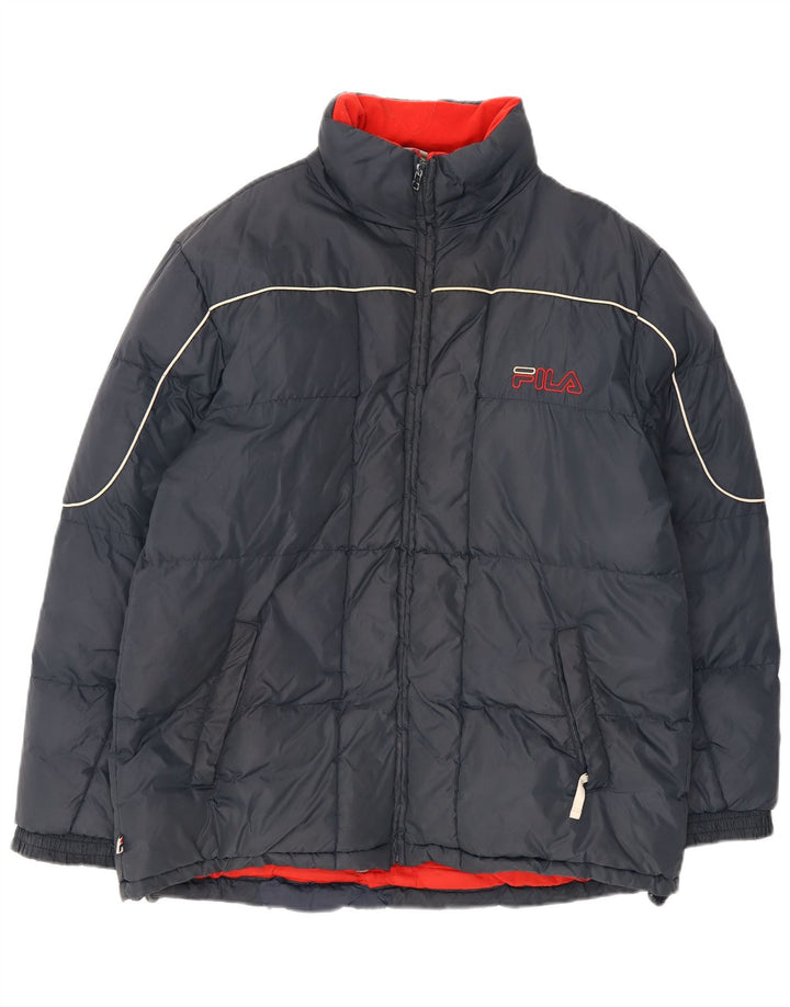 Fila Herren Grafik gepolsterte Jacke UK 38 Medium Marineblau Nylon