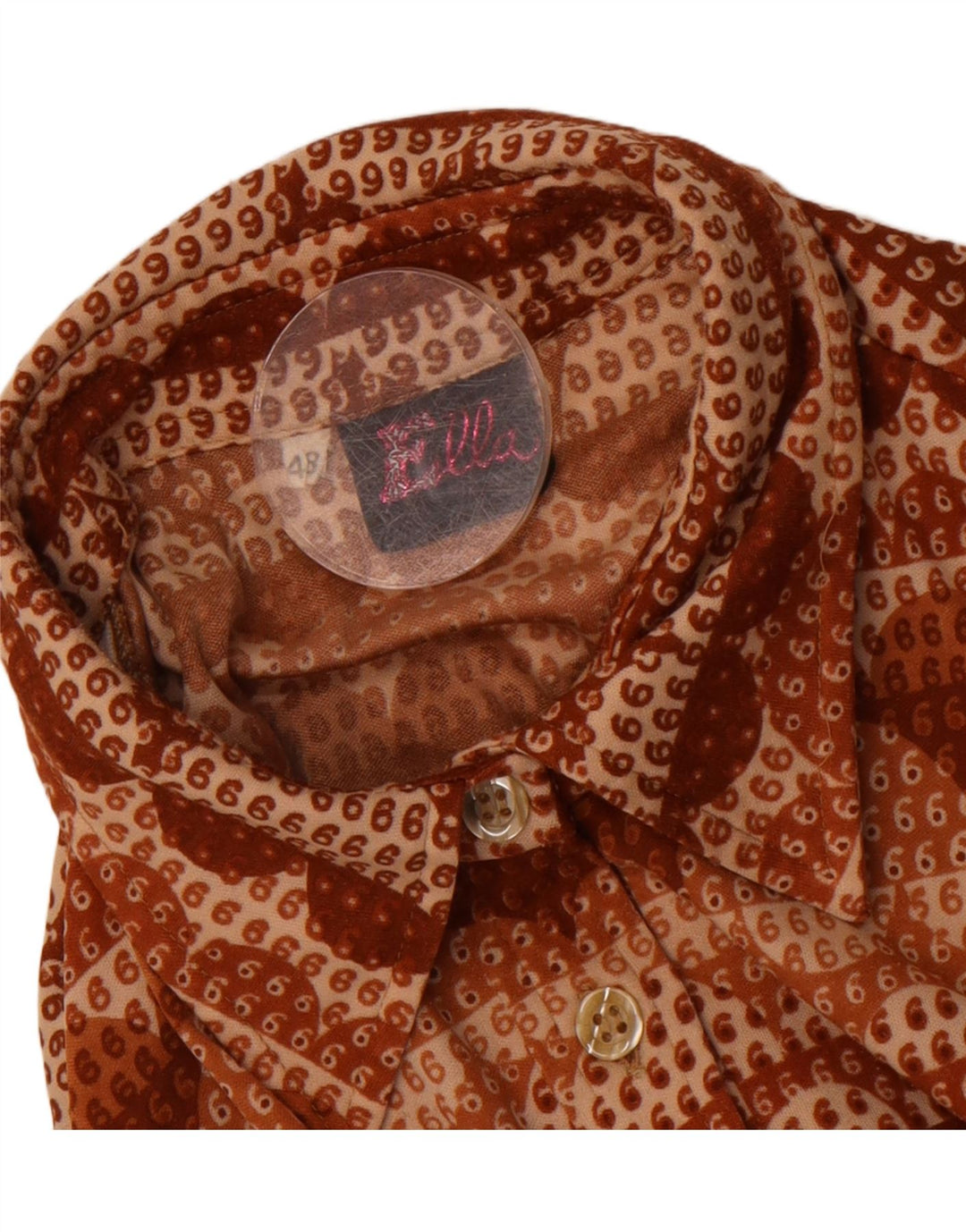 ELLA Womens Pullover Shirt IT 48 XL Brown Geometric Vintage Ella and Second-Hand Ella from Messina Hembry 