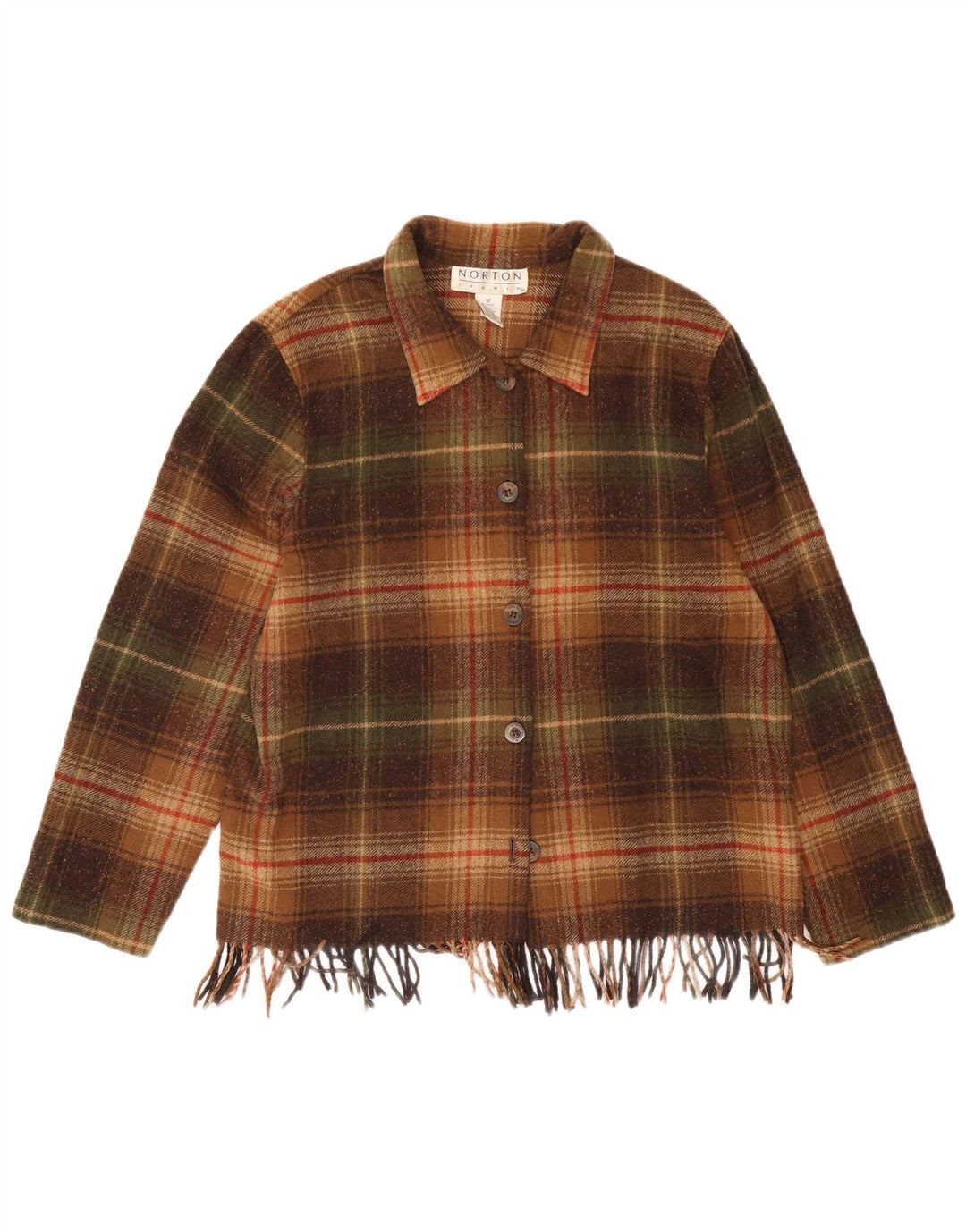 Vintage Damen Overshirt Flanellhemd UK 12 Mittelbraun karierte Wolle