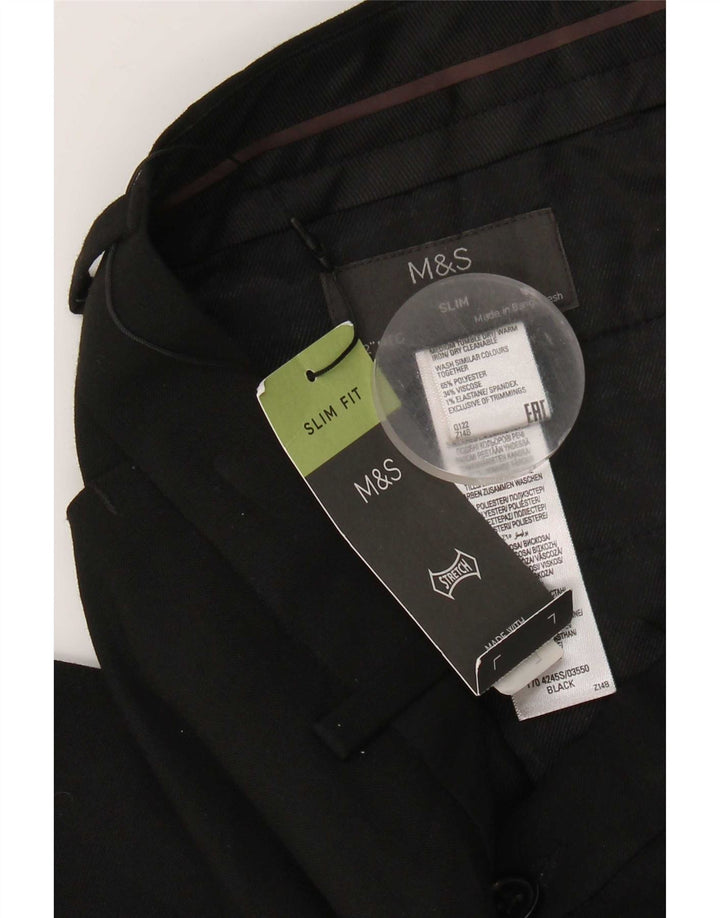 Marks & Spencer Herren Slim Fit Chinohose W32 L31 Schwarz Polyester