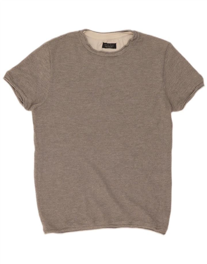 Zara Herren T-Shirt Oberteil Mittelgrau Baumwolle