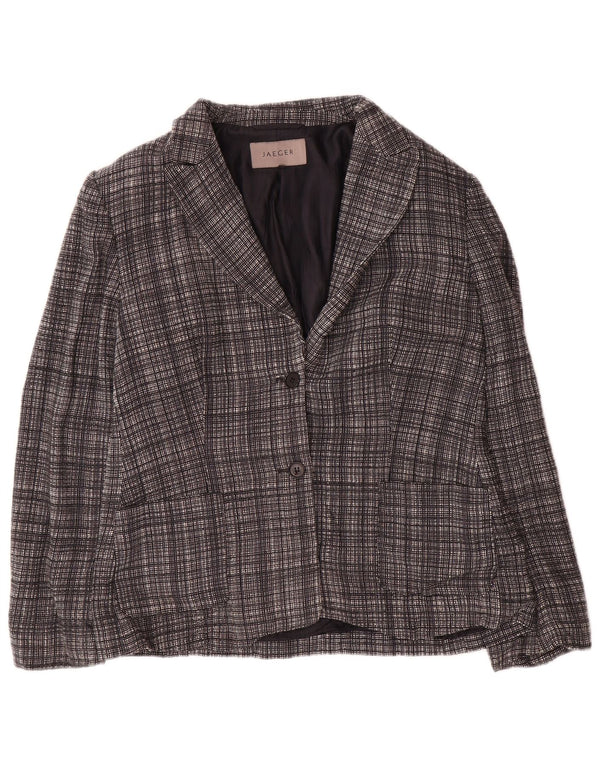 Jaeger Damen-Blazer mit 2 Knöpfen, UK 12, mittelgrau karierte Wolle