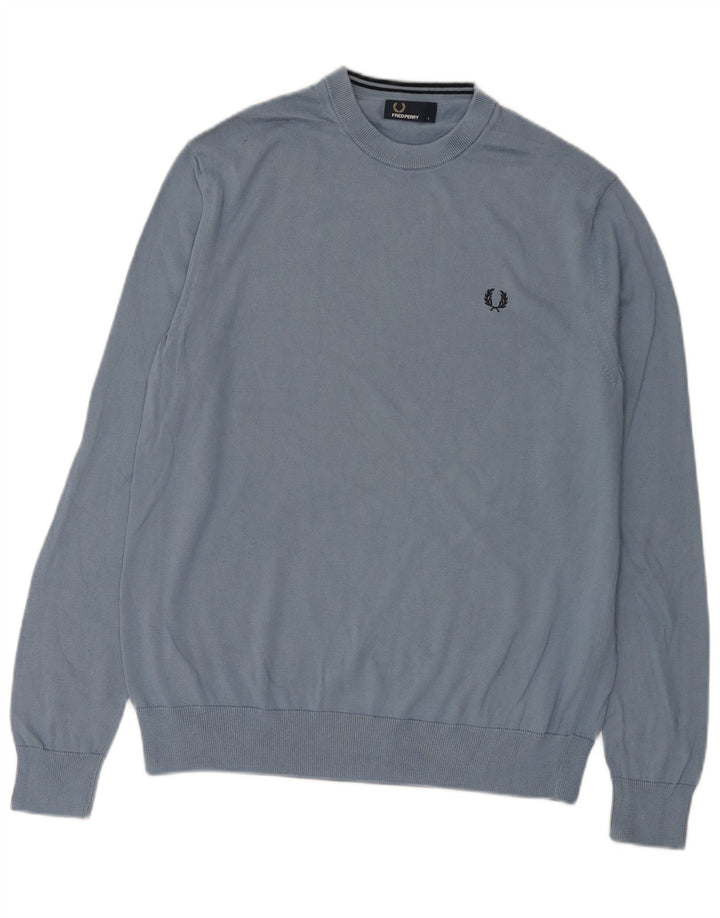 FRED PERRY Herren-Pullover mit Rundhalsausschnitt, groß, blaue Baumwolle