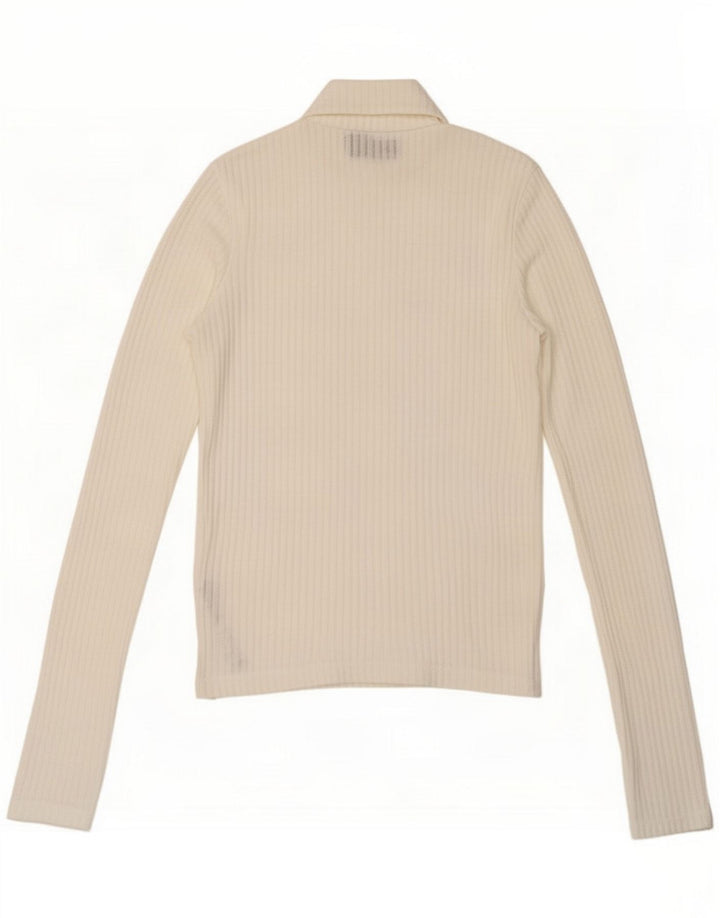 Topshop Damen Top Langarm UK 8 Small Weiß Polyester