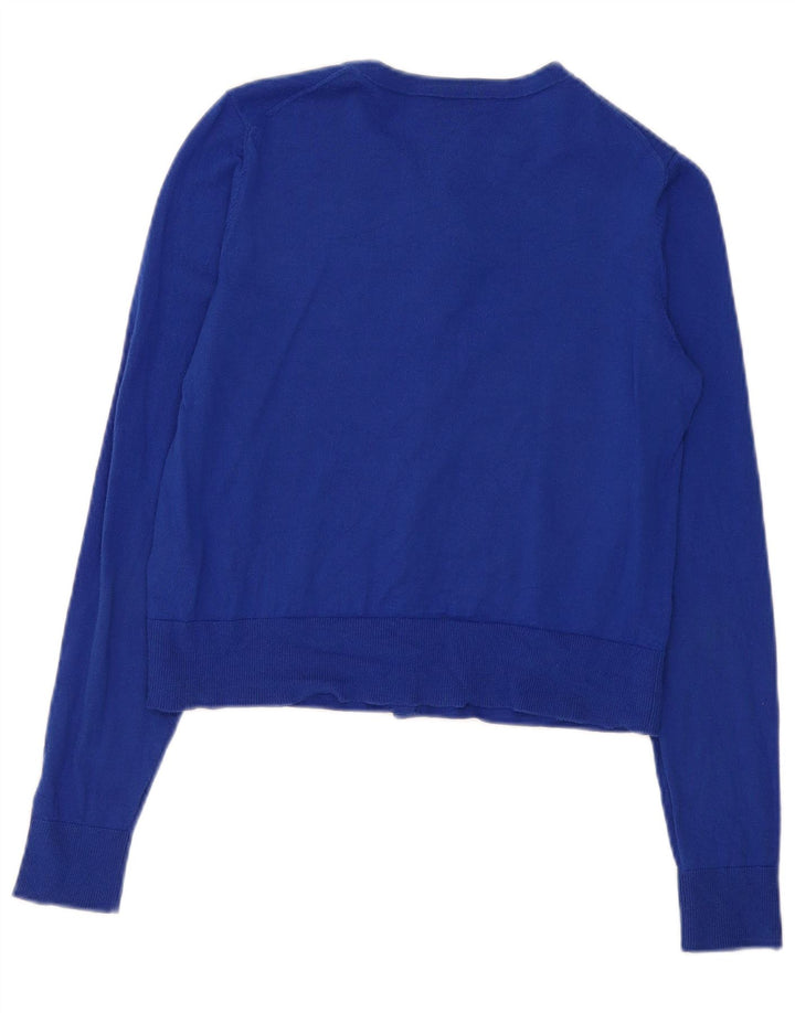 Hobbs Damen Crop Cardigan Pullover UK 12 Mittelblaue Merinowolle
