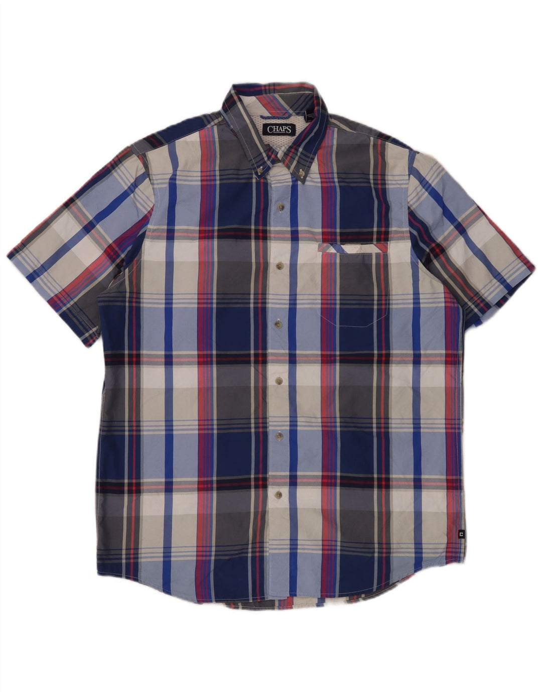 Chaps Herren-Kurzarmhemd, groß, blau kariert, Polyester