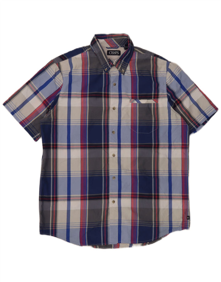 Chaps Herren-Kurzarmhemd, groß, blau kariert, Polyester