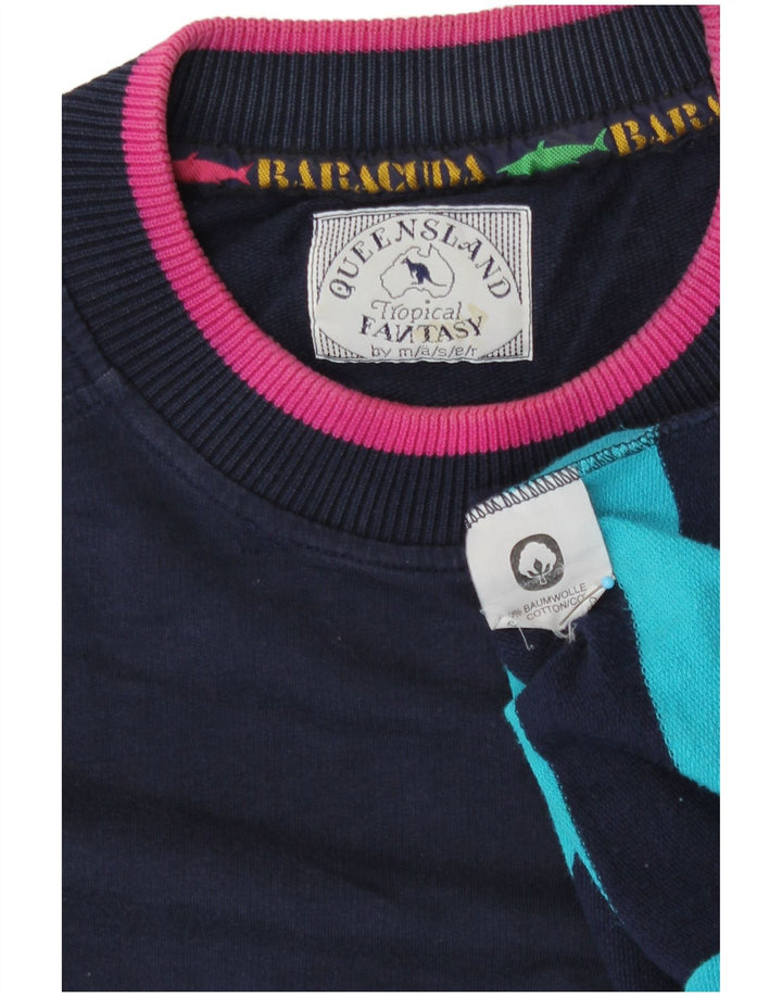 Vintage Herren Sweatshirt Pullover XL Marineblau gestreift Baumwolle