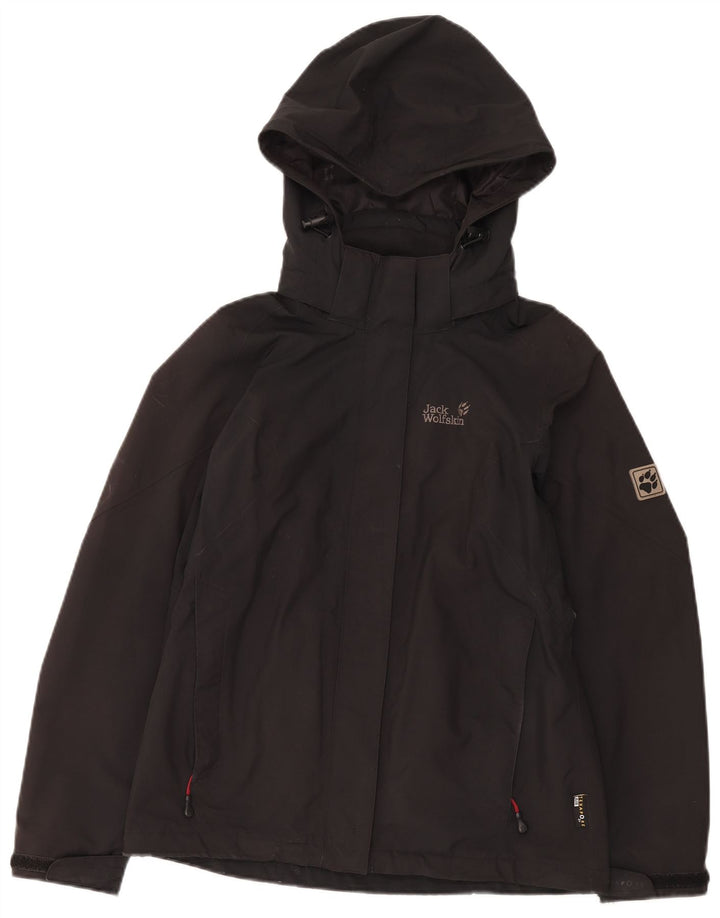 Jack Wolfskin Damen-Regenjacke mit Kapuze, übergroß, Gr. 10, Schwarz