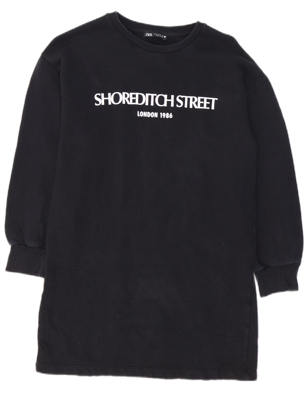 ZARA Damen Grafik-Sweatshirt-Pulloverkleid UK 14 Mittelschwarze Baumwolle