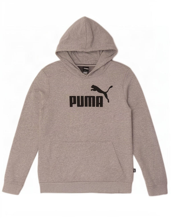 Puma Womens Graphic Hoodie Jumper UK 14 Medium Grey Flecked Cotton